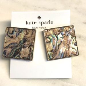 NEW Kate Spade Abalone Paua Shell Geometric Statement Earrings Studs Gold Square